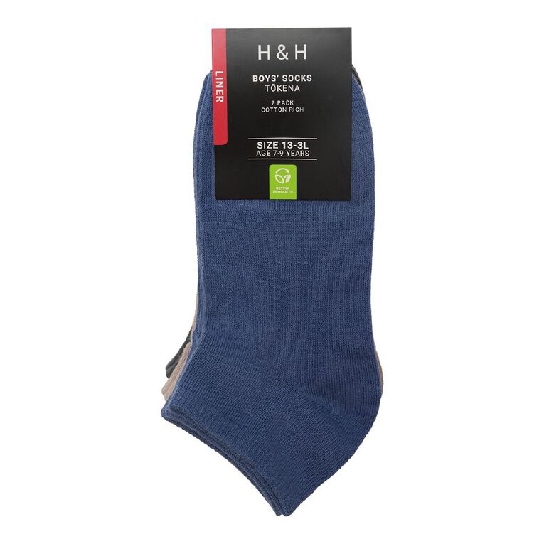 H&H Boys' Assorted Liner Socks 7 Pack, Multi-Coloured, hi-res