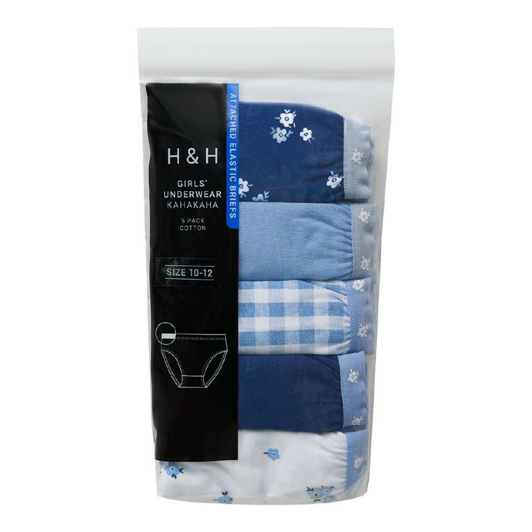 H&H Girls' Briefs 5 Pack, Blue Dark, hi-res