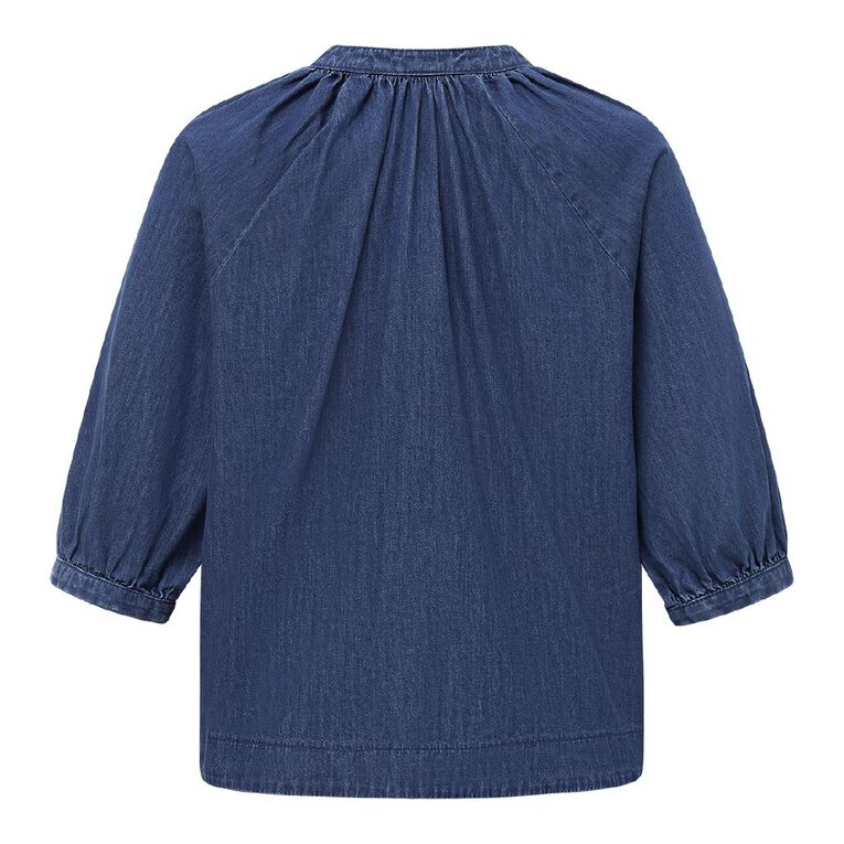 H&H Women's V-Neck Denim Shirt, Denim Mid, hi-res