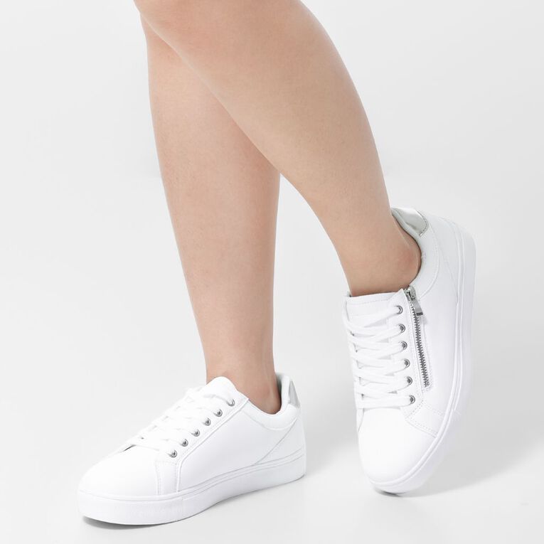 H&H Women's Zip Sneakers, White, hi-res