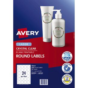 Avery Crystal Clear Round Multi-purpose Labels 40mm diameter 240 labels
