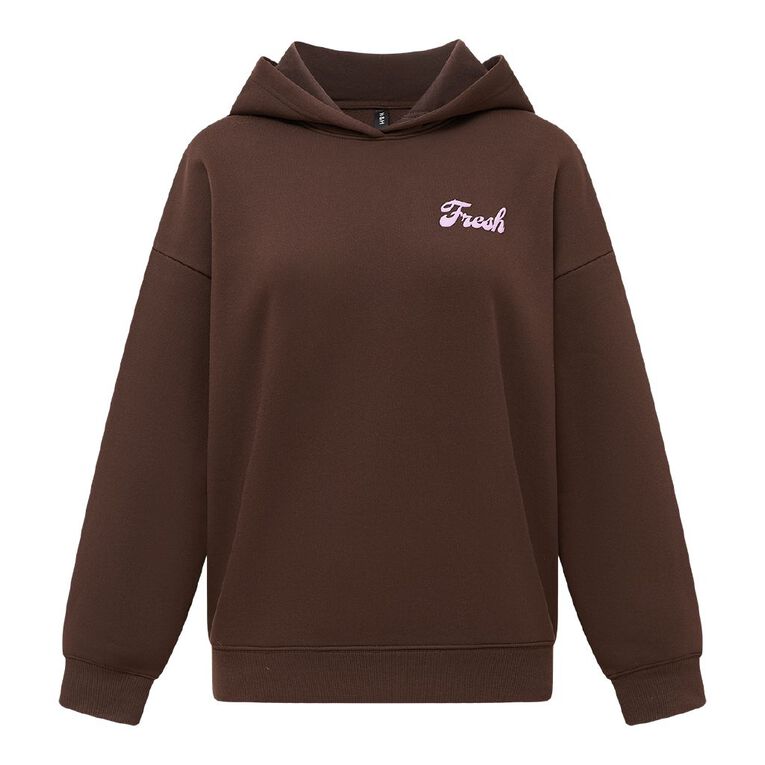 H&H Women's Fresh Fleece Long Sleeve Hoodie, Brown Dark, hi-res