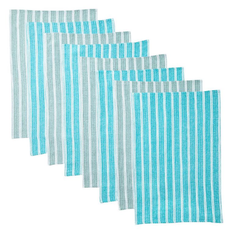 Living & Co Dobby Tea Towel Set Stripe Multi-Coloured 8 Pack, , hi-res