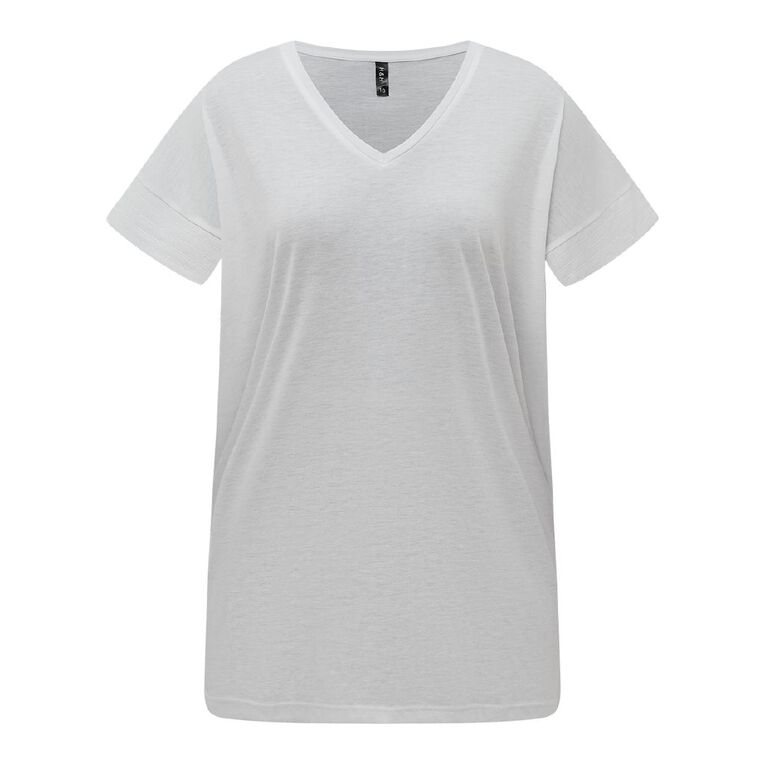 H&H Women's V Neck Drop Shoulder Tunic Top, White, hi-res