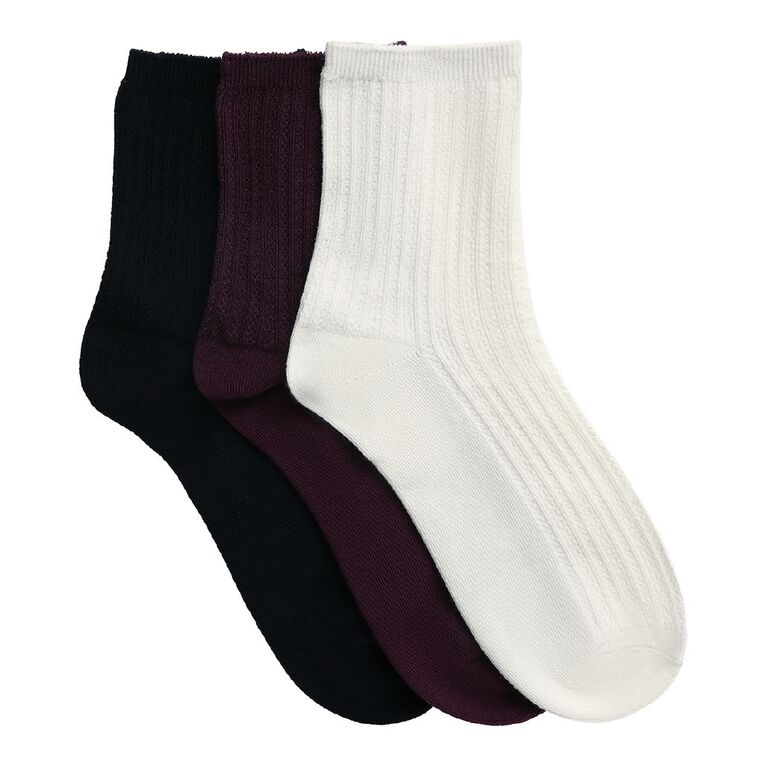 H&H Women's Cable Quarter Crew Socks 3 Pack, Red Mid, hi-res