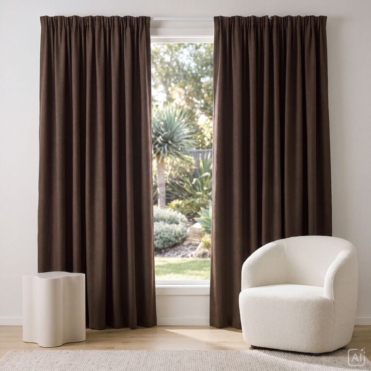 Living & Co Vienna Curtains Brown Mid 150-230cm Wide/205cm Drop, , hi-res