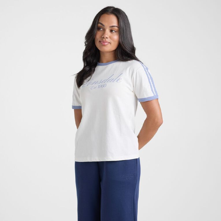 Lonsdale Women's 100% Cotton Ringer Heritage Tee, Cream, hi-res