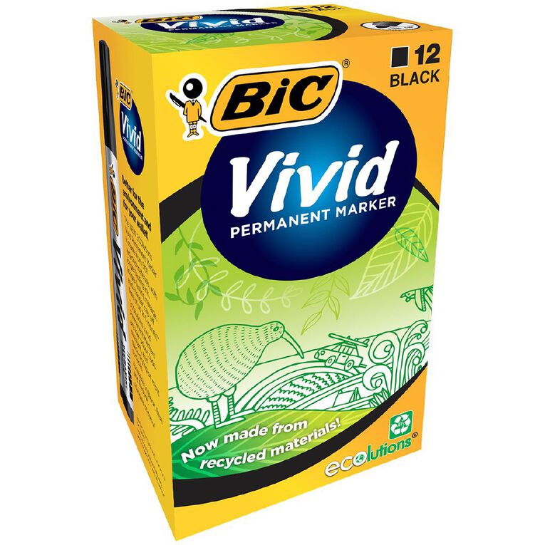 Bic BIC Vivid Permanent Marker Black Box 12 Black 12 Pack, , hi-res