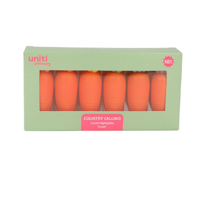 Uniti Kids Country Calling Carrot Highlighter 6 Pack, , hi-res