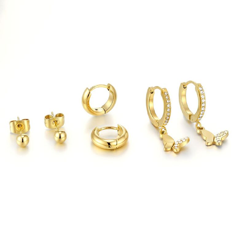 Waterproof Gold Plated Butterfly Hoop Earrings, , hi-res
