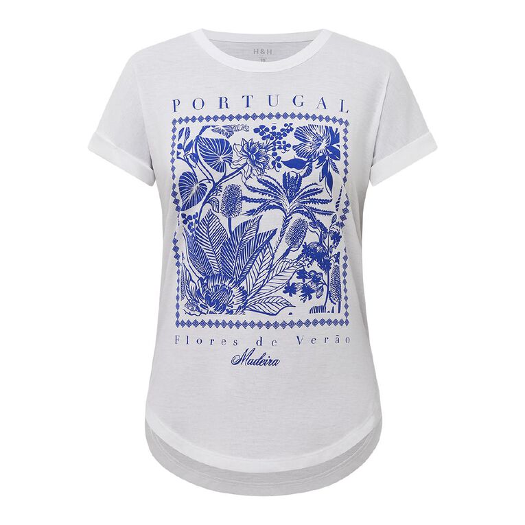 H&H Women's Short Sleeve Drape Viscose Tee, White, hi-res