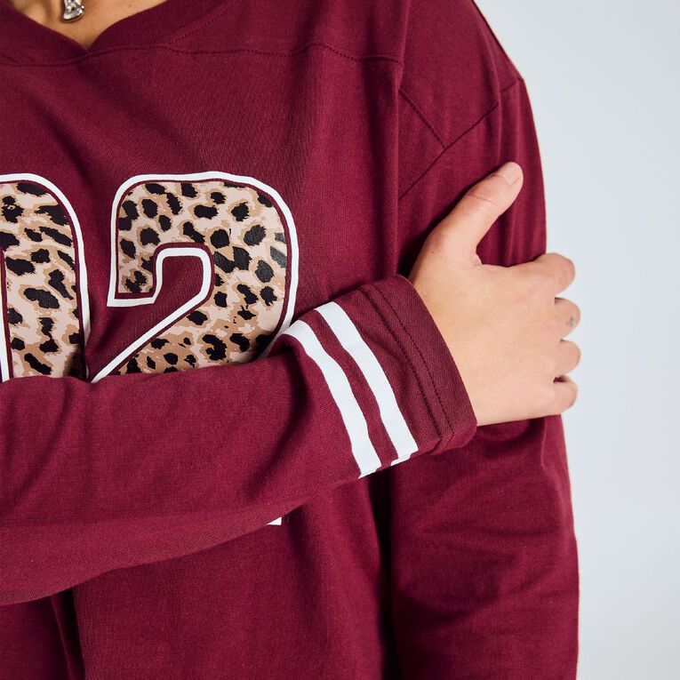 BRDRLESS Nova Crop Long Sleeve Sport Tee, Red Dark, hi-res
