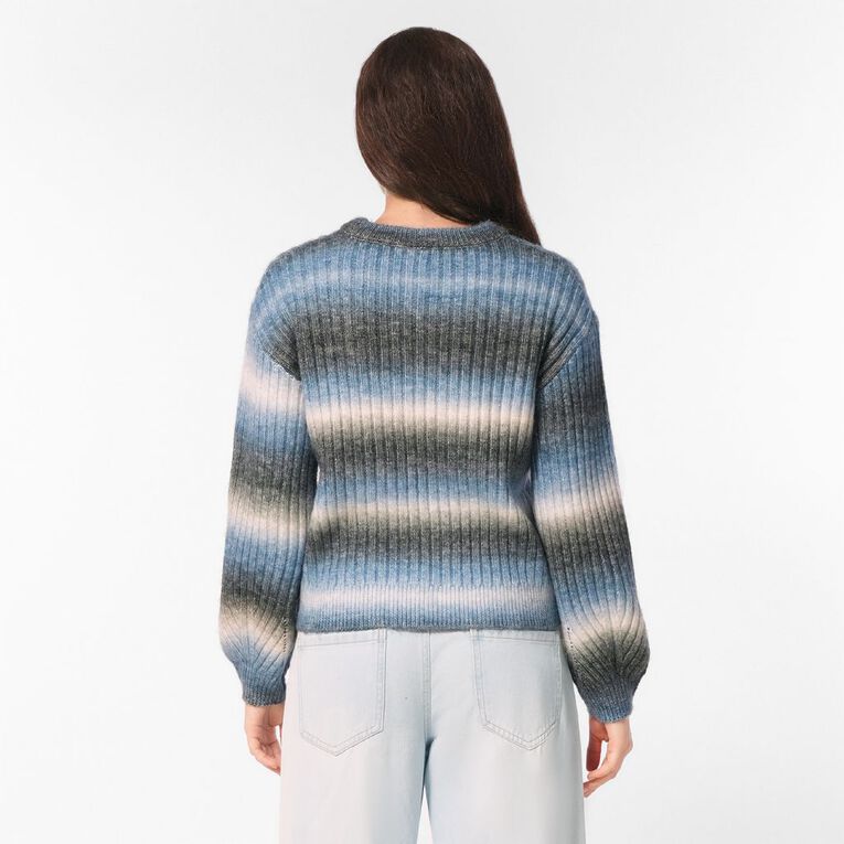 H&H Women's Billow Sleeve Ombre Stripe Knit Jumper, Blue, hi-res