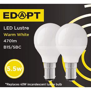 Edapt LED B15 Fancy Round Light Bulb 5.5W Warm White 2 Pack
