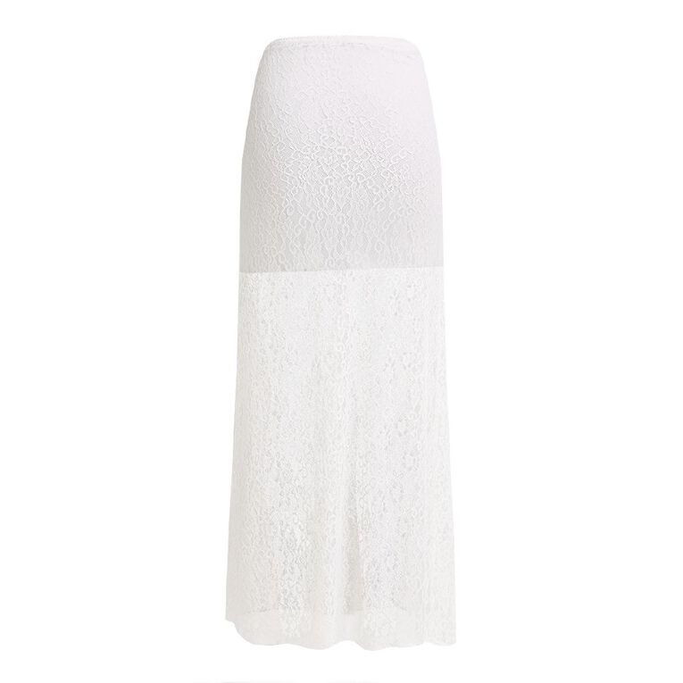 BRDRLESS Abby Lace Maxi Skirt, White, hi-res
