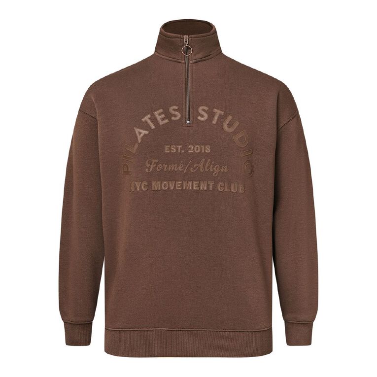 H&H Women's Long Sleeve Oversized BF 1/4 Zip, Brown Mid, hi-res