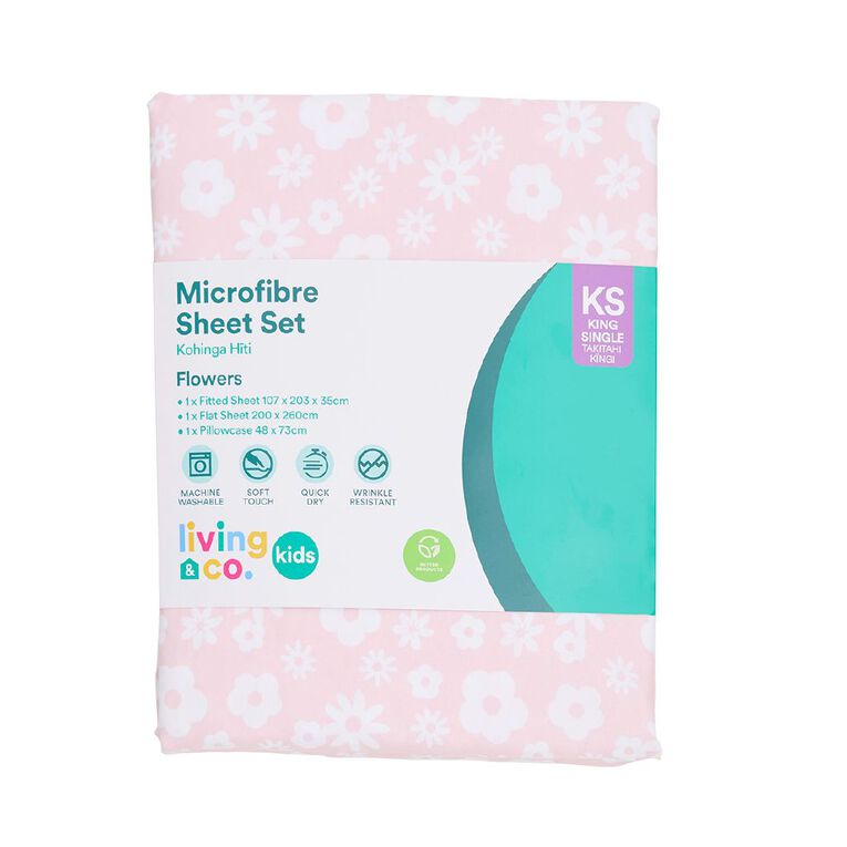 Living & Co Kids Microfibre Sheet Set Flowers Multi-Coloured, , hi-res