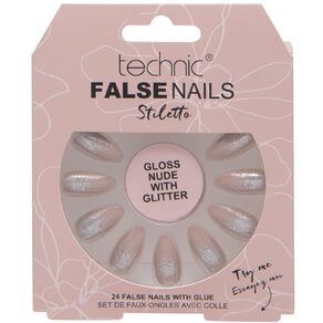 Technic False Nails Gloss Nude With Glitter