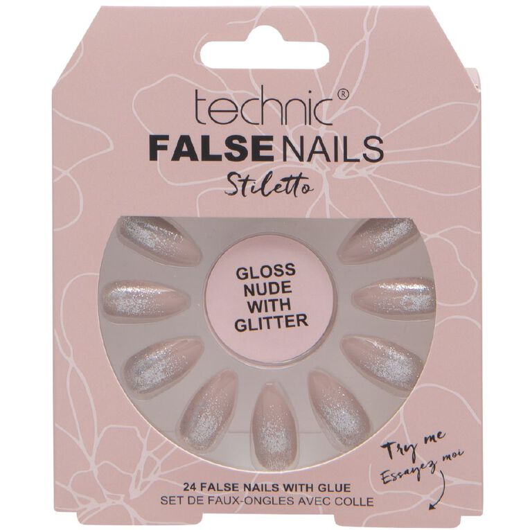 Technic False Nails Gloss Nude With Glitter, , hi-res
