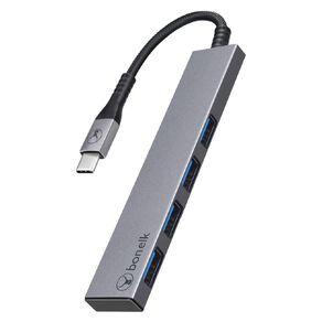 Bonelk Long Life USB C to 4 Port USB 3.0 Slim Hub Space Grey Grey