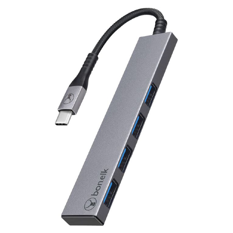 Bonelk Long Life USB C to 4 Port USB 3.0 Slim Hub Space Grey Grey, , hi-res