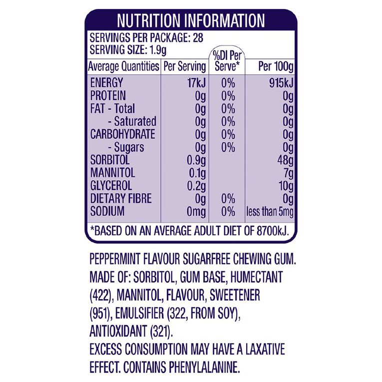 Extra Peppermint Chewing Gum 2 x 14 Piece Packs 54g The Warehouse