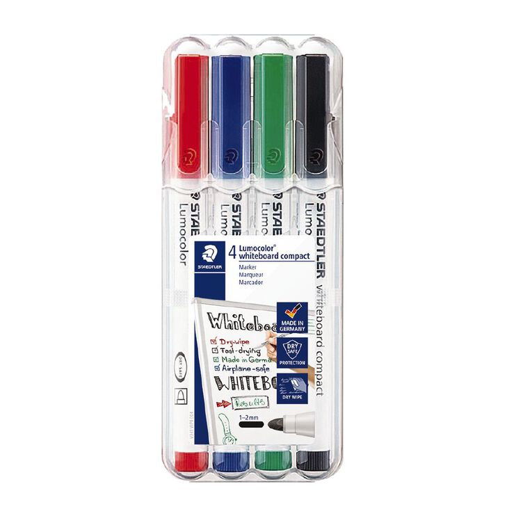 Staedtler Lumocolor Whiteboard Compact Markers Assorted 4 Pack, , hi-res