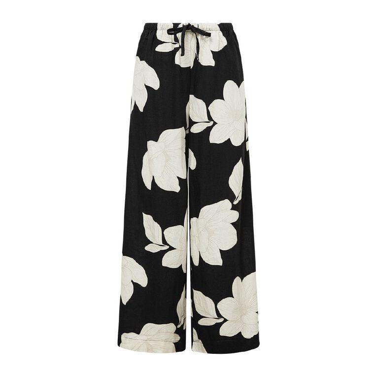 H&H Women's Tie Waist Linen Blend Pants, Black/White, hi-res