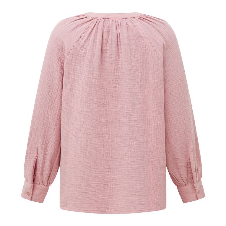 H&H Women's Long Sleeve Cotton Blouse, Pink Mid, hi-res