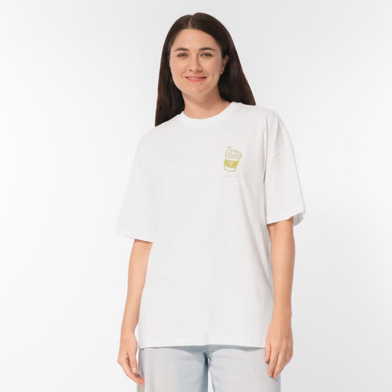H&H Women's Short Sleeve Boyfriend Graphic Tee, White MATCHA, hi-res
