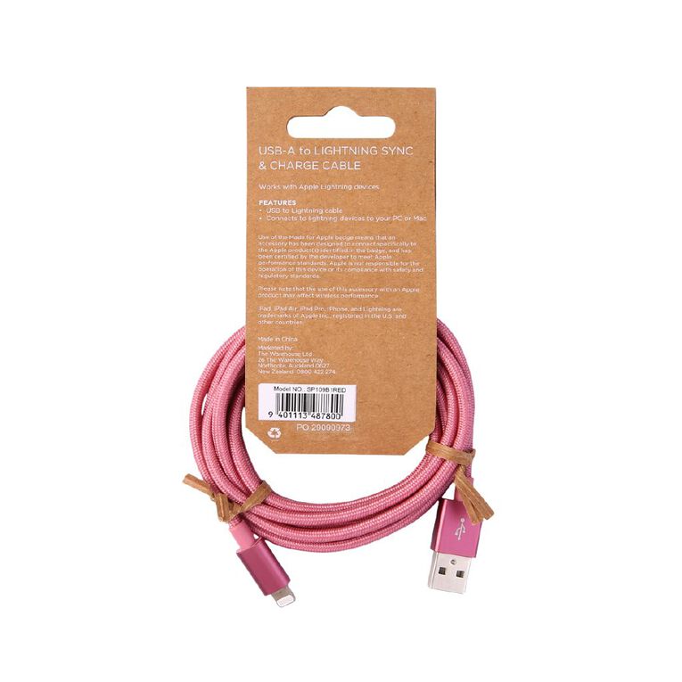 Lifestyles USB A To Lightning Cable 2m, , hi-res