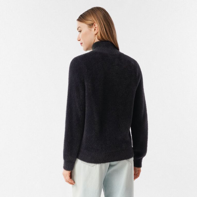 H&H Women's Zip Front Funnel Neck Knit, Black, hi-res