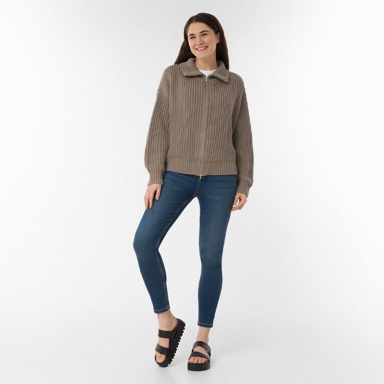 H&H Women's Zip Through Jumper, Brown Light, hi-res