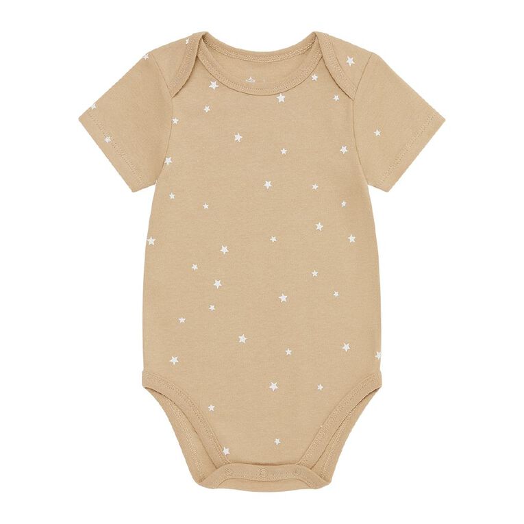 Young Original Babys' Short Sleeve Printed Bodysuit 3 Pack, Brown Mid STARS, hi-res