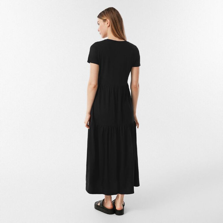 H&H Women's Cotton Slub Tier Midi Dress, Black, hi-res