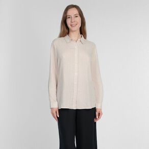 H&H Women's Long Sleeve Essential Linen Blend Shirt
