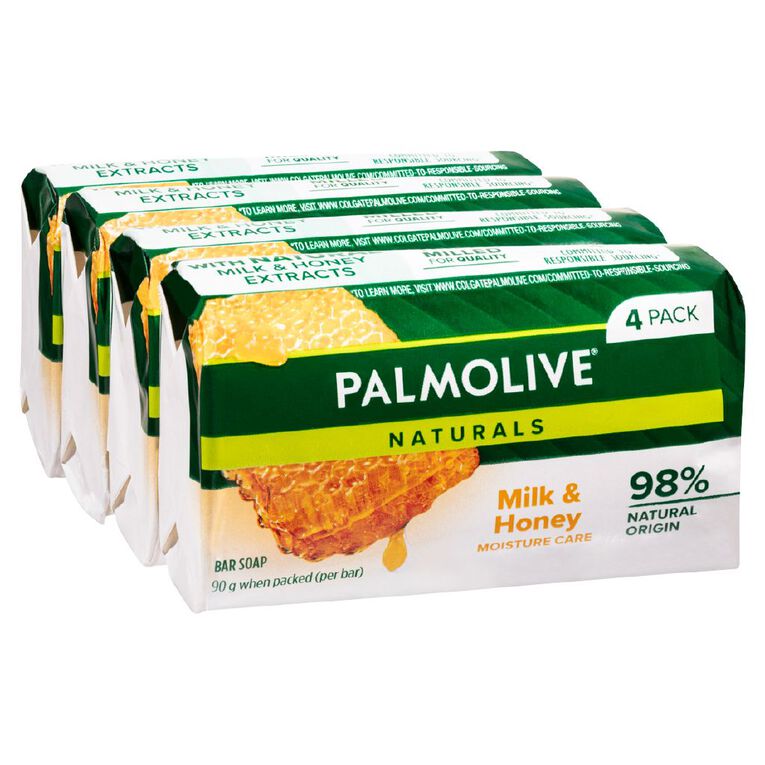 Palmolive Naturals Milk & Honey Replenishing Bar Soap 90gm 4 Pack, , hi-res
