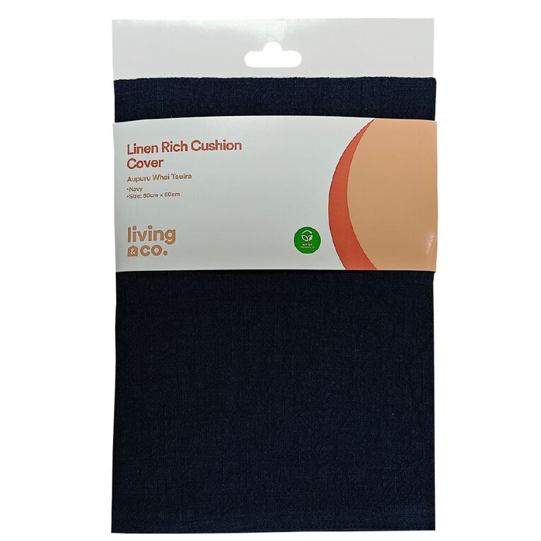 Living & Co Linen Rich Cushion Cover Navy 50cm x 50cm, Navy, hi-res