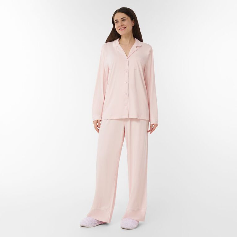 H&H Women's Comfy Button Up Pyjama Set, Pink Light, hi-res