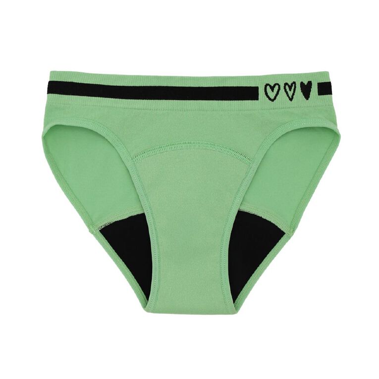 Love Luna Teen First Period Seamfree Bikini Briefs 2 Pack, Black/Green, hi-res