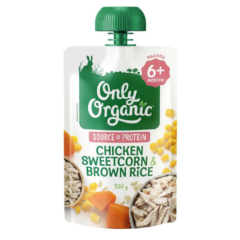 Only Organic Chicken Sweetcorn & Brown Rice 6+ Months, , hi-res