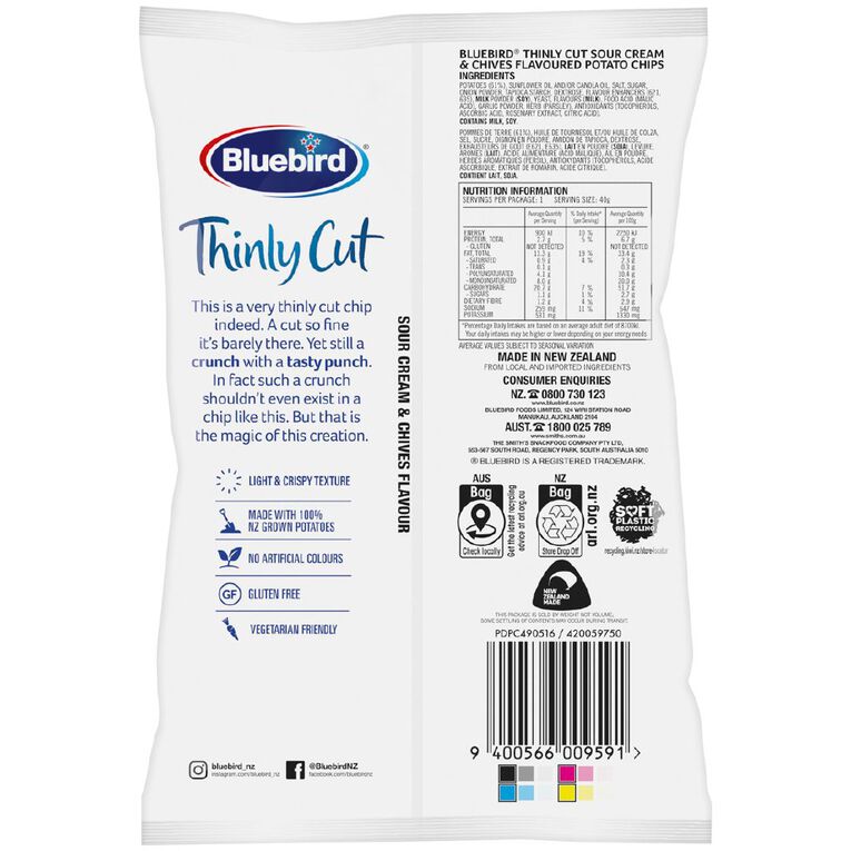 Bluebird Thinly Cut Sour Cream & Chives 45g, , hi-res