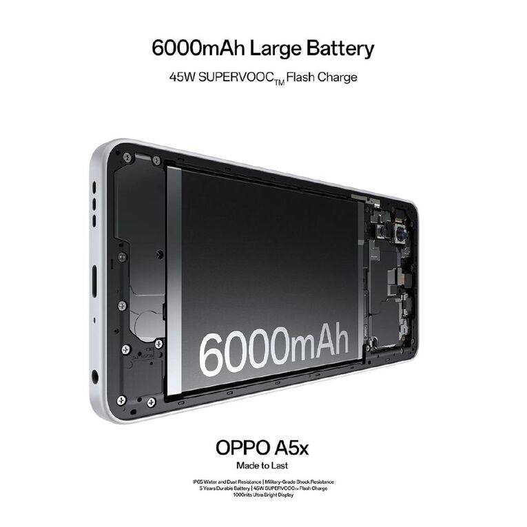 OPPO A5X 4G Laser White with 2degrees SIM, , hi-res