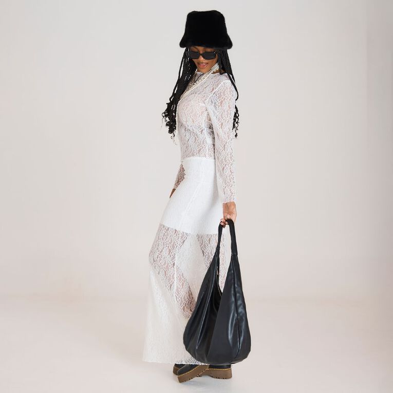 BRDRLESS Abby Lace Maxi Skirt, White, hi-res