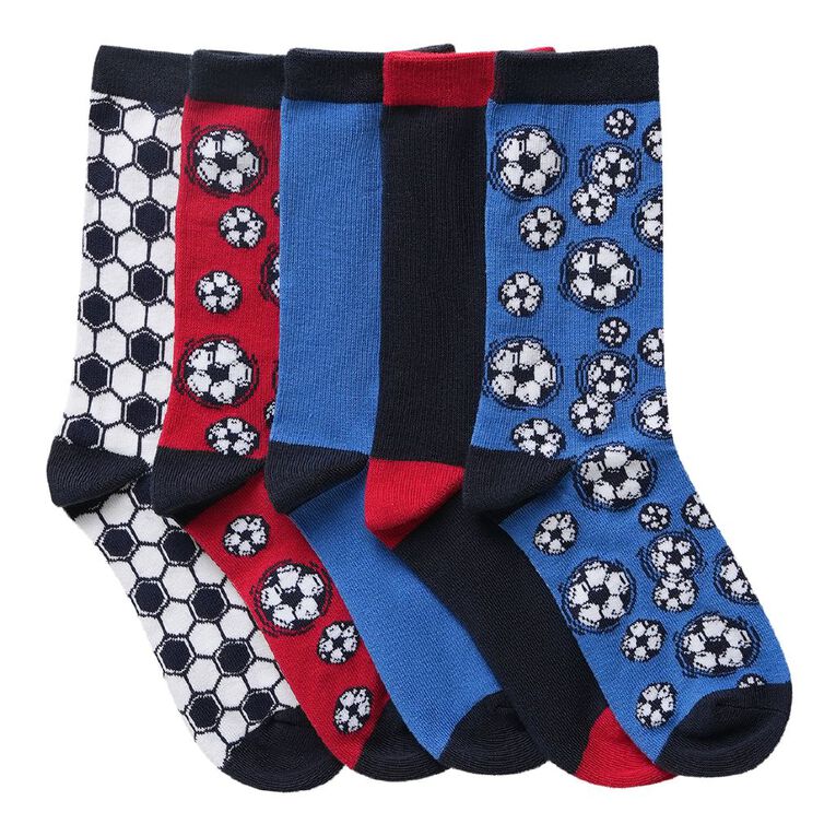 H&H Boys' Crew Jacquard Socks 5 Pack, Red Mid, hi-res
