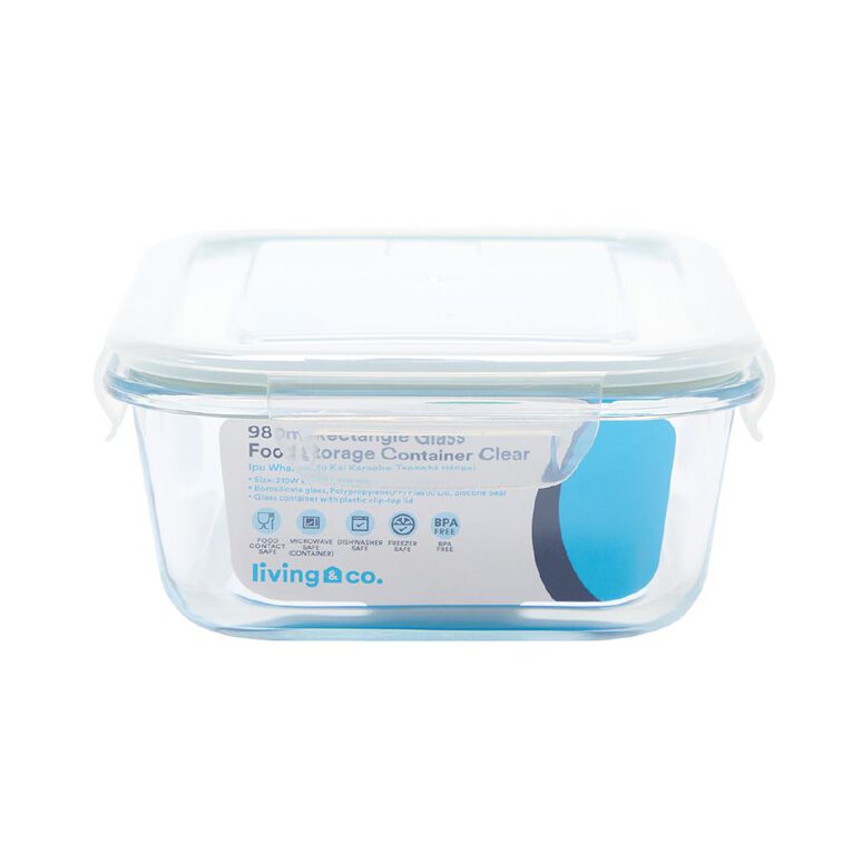 Living & Co Rectangle Glass Food Storage Container 1L, , hi-res
