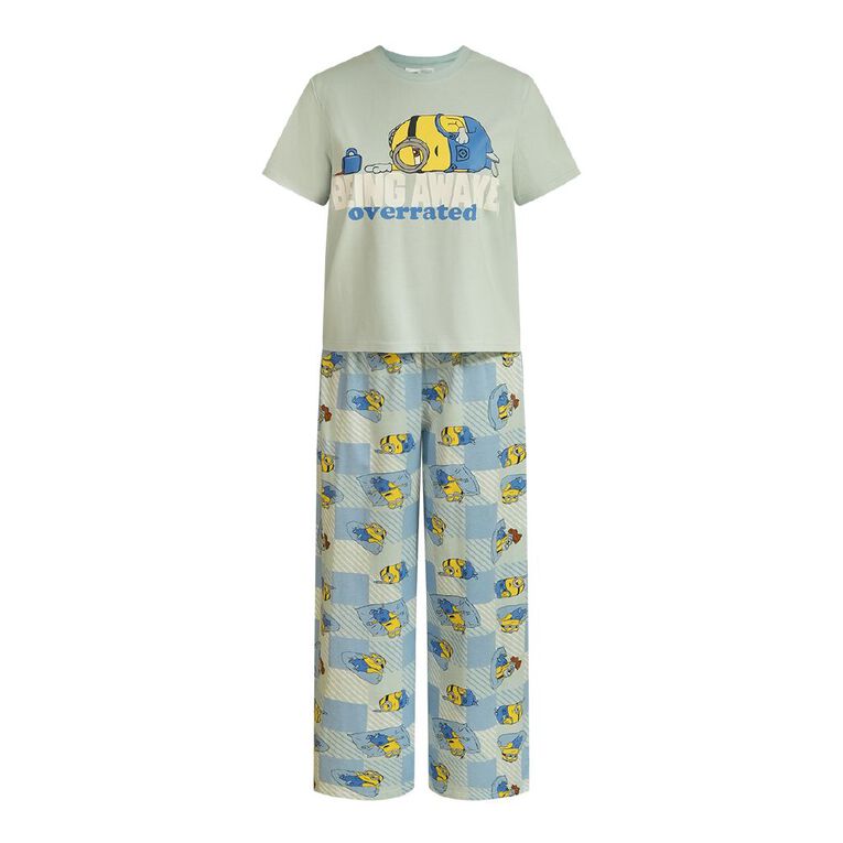 Minions Women's Jersey Tee and Pant Pyjama Set, Blue Light, hi-res