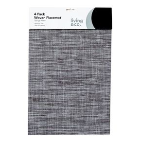Living & Co Rectangle Woven Placemat 30cm x 45cm Charcoal 4 Pack