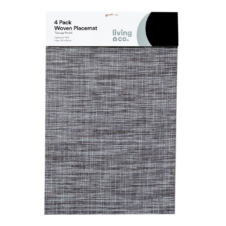 Living & Co Rectangle Woven Placemat 30cm x 45cm Charcoal 4 Pack, , hi-res