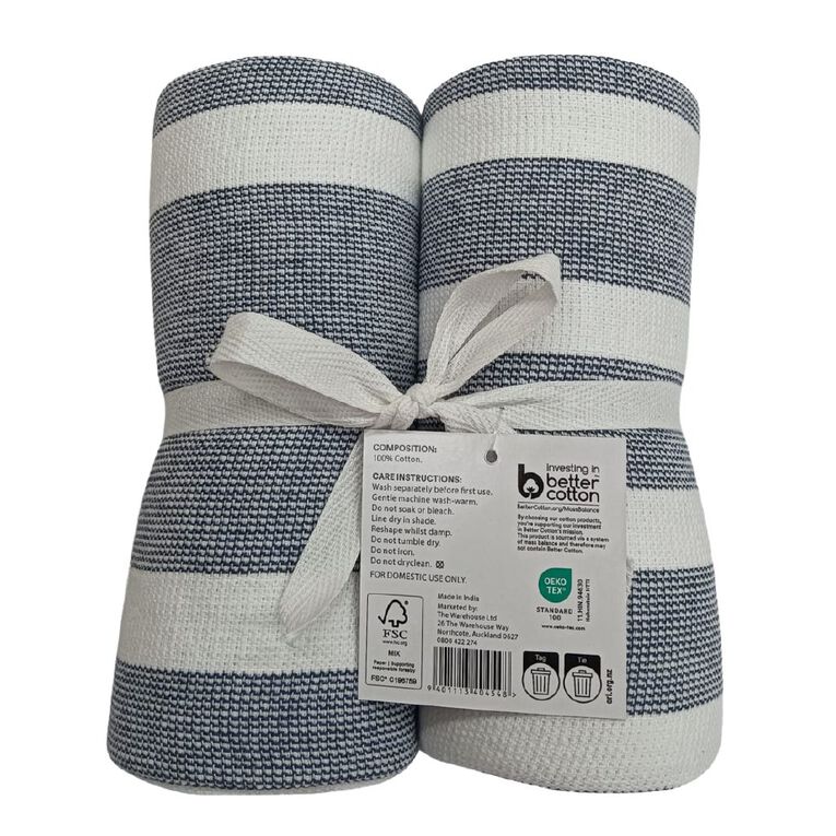 Living & Co Cotton XL Tea Towel Blue 2 Pack, , hi-res
